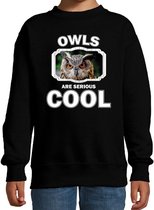 Dieren uilen sweater zwart kinderen - owls are serious cool trui jongens/ meisjes - cadeau uil/ uilen liefhebber 7-8 jaar (122/128)
