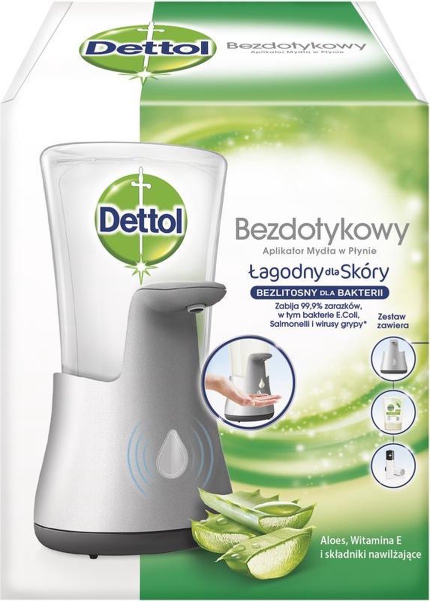 Dettol Set Without Do-Touch Application Soap + Aa Battery 2Pcs + Liquid Soap Cartridge - Aloe Vera And Vitamin E 250Ml