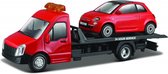 Fiat 500 2007 + Flatbed Transporter 1:43 rood