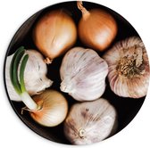 Dibond Wandcirkel - Bakje Uien - 20x20cm Foto op Aluminium Wandcirkel (met ophangsysteem)