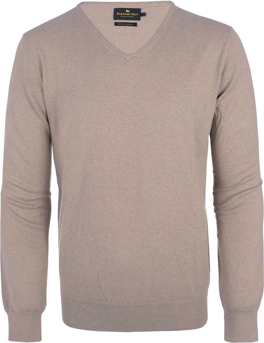 Steppin' Out Mannen Trui Cotton Cashmere v-neck Khaki Katoen Maat: M