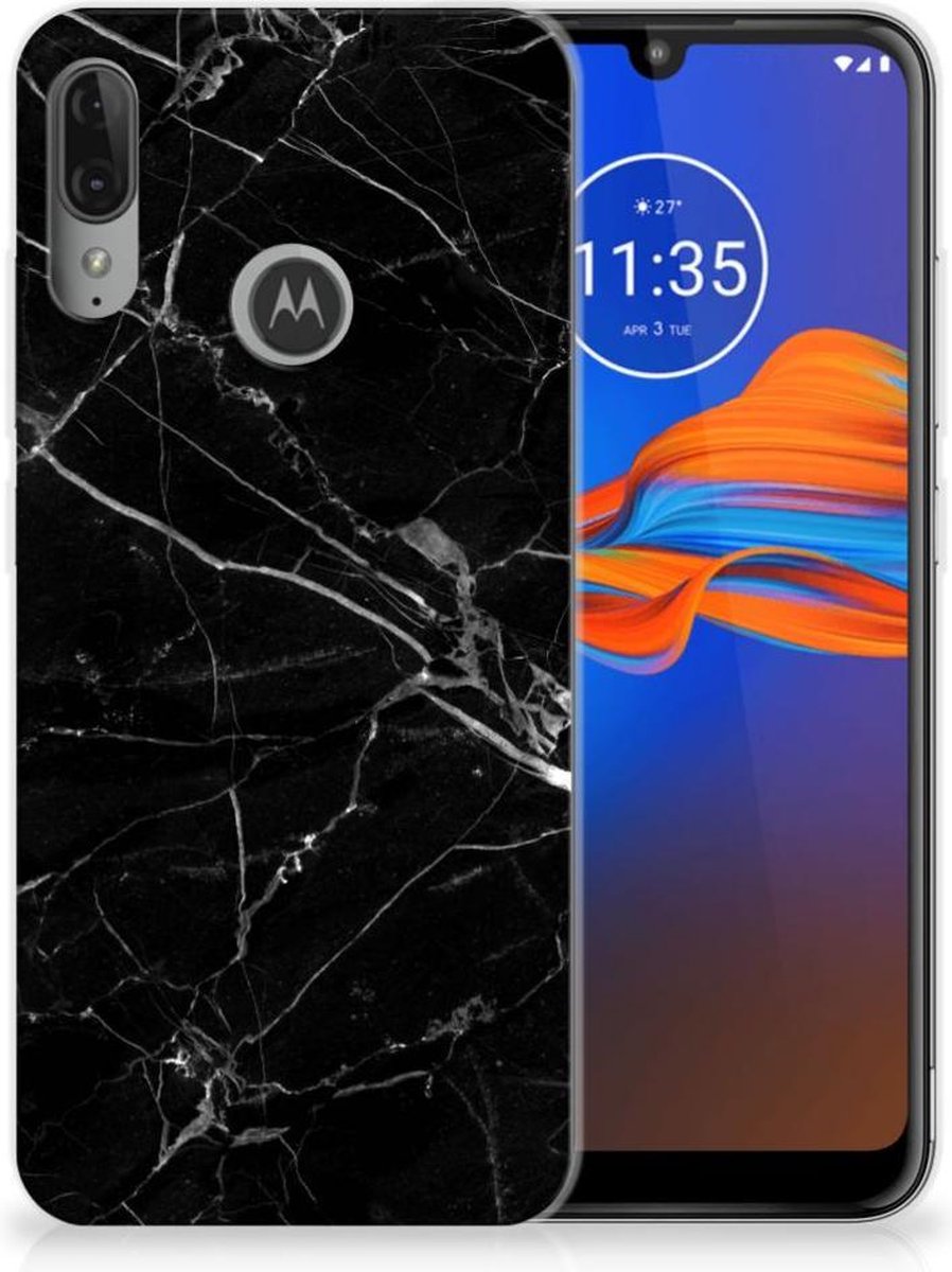 Motorola Moto E6 Plus TPU Siliconen Hoesje Marmer Zwart - Origineel Cadeau Vader