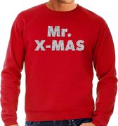 Foute Kersttrui / sweater - Mr. x-mas - zilver / glitter - rood - heren - kerstkleding / kerst outfit L (52)