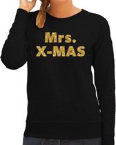 Foute Kersttrui / sweater - Mrs. x-mas - goud / glitter - zwart - dames - kerstkleding / kerst outfit S (36)