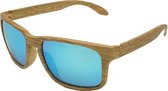 4goodz Ibiza blue - houtlook wayfarer zonnebril  - blauw spiegelglas - Uv400