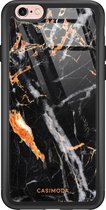iPhone 6/6s hoesje glass - Marmer zwart oranje | Apple iPhone 6/6s case | Hardcase backcover zwart