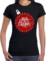 Fout Kerst shirt / t-shirt - kerstbal merry christmas - zwart voor dames - kerstkleding / kerst outfit S