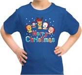 Foute kerst shirt / t-shirt dierenvriendjes Merry christmas blauw voor kinderen - kerstkleding / christmas outfit L (140-152)