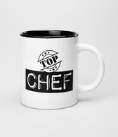 Zwart Wit Mok - Top Chef - Gevuld met verpakte bonbons - In cadeauverpakking met krullint
