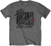 Bob Marley Heren Tshirt -2XL- Catch A Fire World Tour Grijs