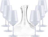 Alpina decanteer kan / wijn karaf 1,8 liter met 6 stuks rode wijn glazen - Wijn schenkkan