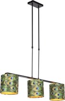 QAZQA combi - Klassieke Hanglamp met kap voor boven de eettafel | in eetkamer - 3 lichts - L 1075 mm - Multicolor - Woonkamer | Slaapkamer | Keuken