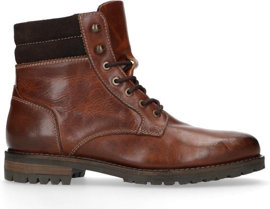 Manfield - Heren - Cognac leren veterboots - Maat 44 | bol.com
