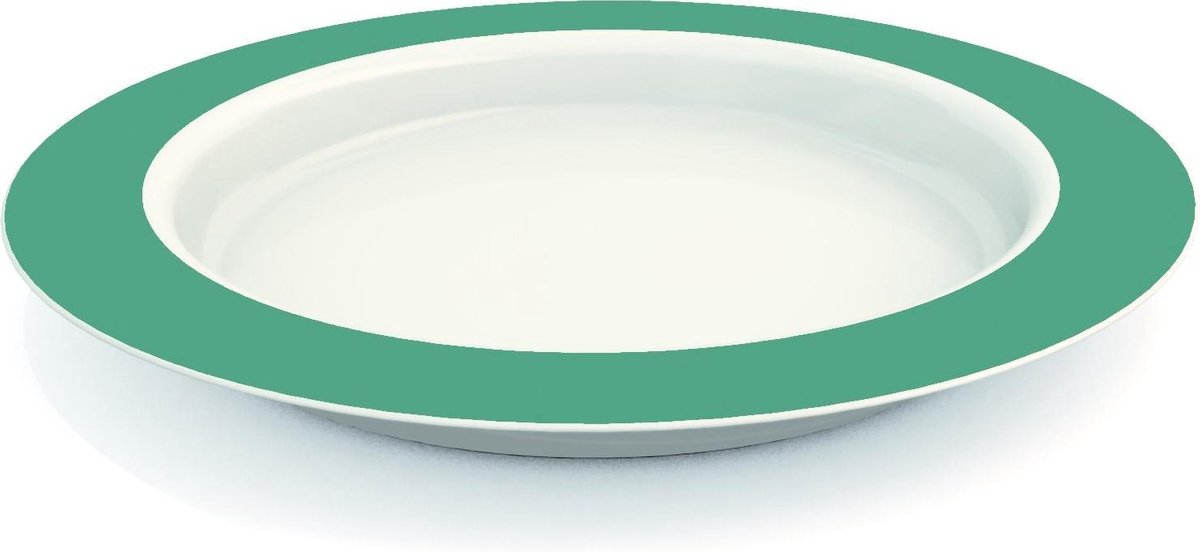 Vaatwasbestendig asymmetrisch bord Ornamin- 27 cm - wit met turquoise rand