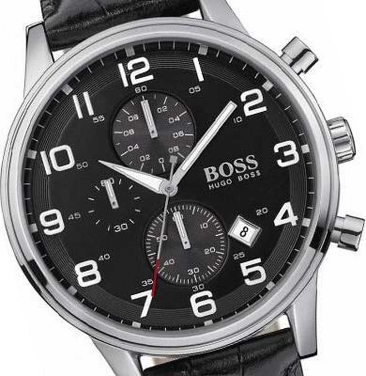 Hugo Boss HB1512448 Horloge - Leer - Zwart - 44 mm | bol.com