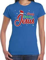 Fout kerstshirt / t-shirt blauw Happy birthday Jesus voor dames - kerstkleding / christmas outfit L