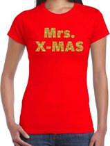 Foute Kerst t-shirt - Mrs. x-mas - goud / glitter - rood - dames - kerstkleding / kerst outfit M