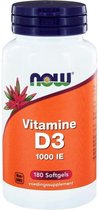 Now Foods - Vitamine D3 1000 IU - Belangrijk voor Immuunsysteem en Spierwerking - 180 Softgels