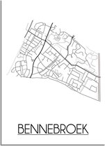 DesignClaud Bennebroek Plattegrond poster  - A3 + Fotolijst zwart (29,7x42cm)