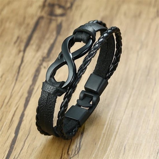 medeklinker strak pak Infinity Armband voor Heren | Zwart Leer met Zwarte Accenten | Armband  Mannen |... | bol.com