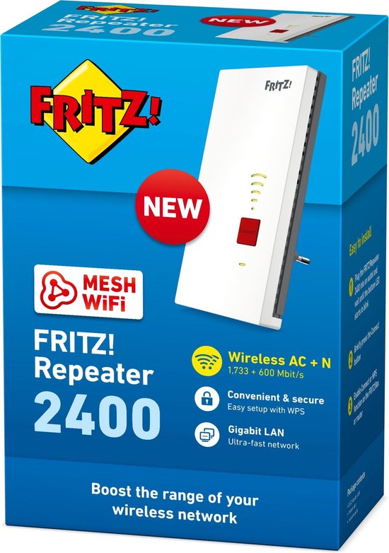 AVM FRITZ!Repeater 2400 - WiFi Versterker - WiFi punt - Dual Band - AC WiFi 5 - 600 + 1733 Mbps - AVM FRITZ!