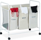 Relaxdays wasmand met 3 vakken - wassorteerder - op wieltjes - waszakken - wasbox - 100 l