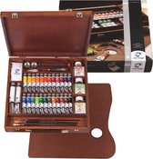 Oil Colour kist "Expert" 24 x 20 ml + 2 x 60 ml olieverf met penselen, palet, paletdoppen, schildersmes, hulpmiddelen en reinigingsdoekje