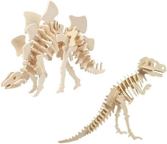 2x hout Stegosaurus Tyrannosaurus dinosaurus - puzzel speelgoed | bol.com