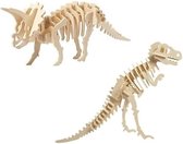 2x Bouwpakketten hout Triceratops en Tyrannosaurus dinosaurus - 3D puzzel dino speelgoed