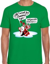 Fout Kerst shirt / t-shirt - Zingende kerstman met gitaar / All I Want For Christmas - groen voor heren - kerstkleding / kerst outfit L (52)