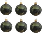 6x Donkergroene glazen kerstballen 8 cm - Glans/glanzende - Kerstboomversiering donkergroen