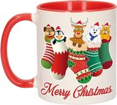 Kerstmis cadeau mok - Merry Christmas - diertjes in kerstsokjes - 300 ml - keramiek - mokken / beker - Kerst servies