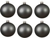 6x Grijsblauwe glazen kerstballen 8 cm - Mat/matte - Kerstboomversiering grijsblauw