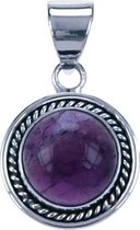 Zilveren Amethyst rond met gladde rand ketting hanger