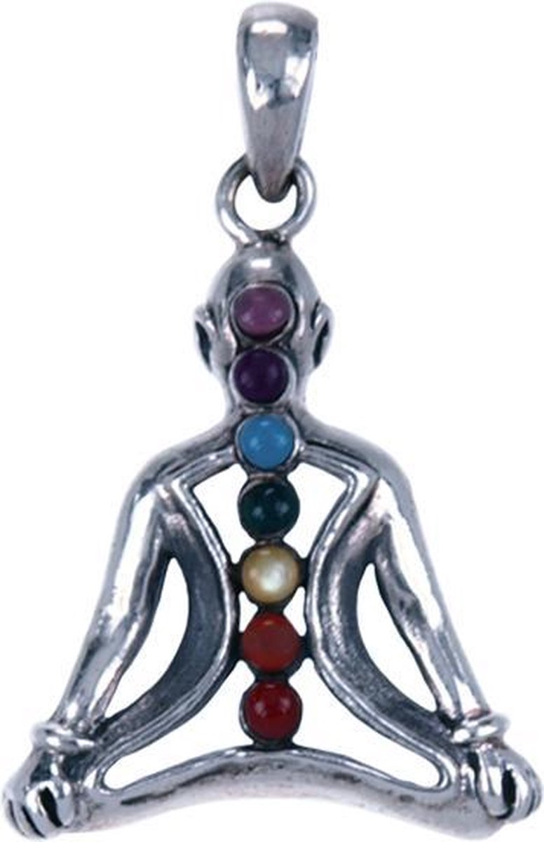 Zilveren Meditatie 7 Chakra steentjes ketting hanger