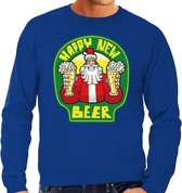 Foute Kersttrui / sweater - oud en nieuw / nieuwjaar trui - happy new beer / bier - blauw voor heren - kerstkleding / kerst outfit XL (54)