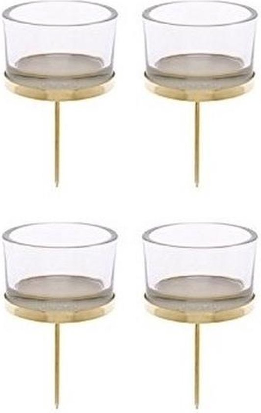 Waxinelichthouders - 4x - goud - 9 x 4 cm - glas - kerststukje instekers voor kaarsjes - kaarsenhouders