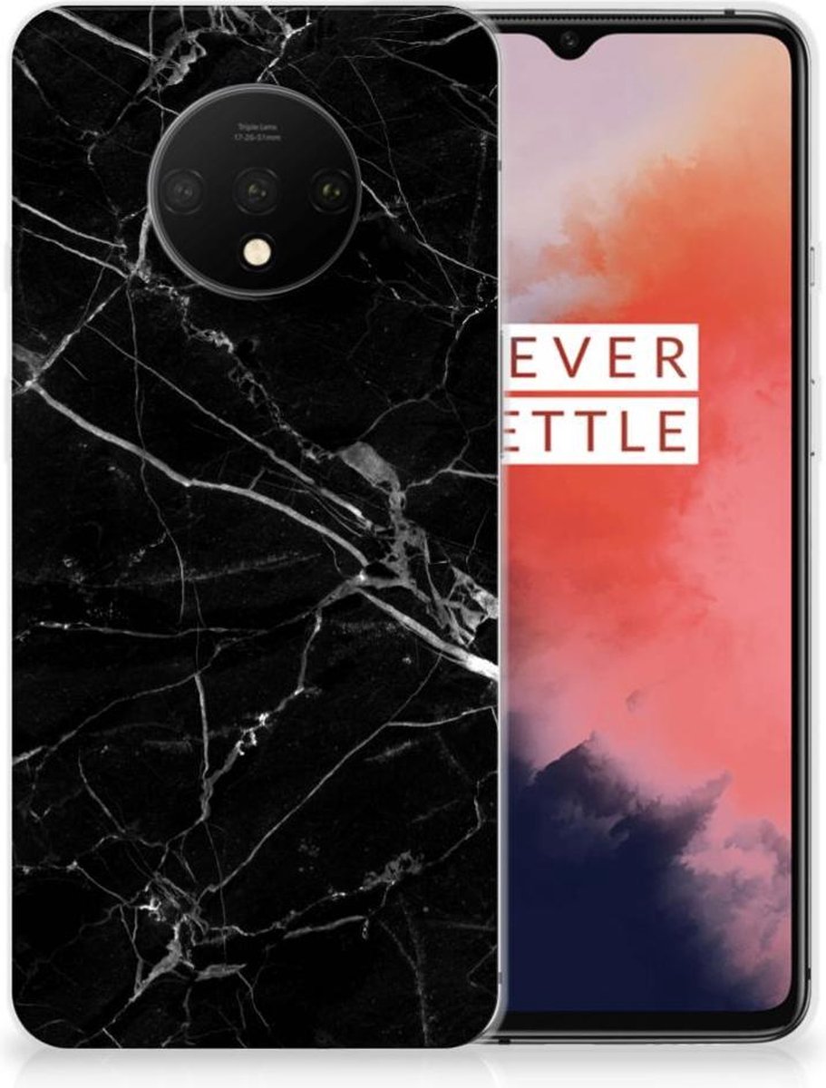 OnePlus 7T TPU Siliconen Hoesje Marmer Zwart - Origineel Cadeau Vader