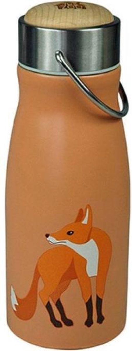 THE ZOO COLLECTION - flask, thermosfles, roestvrij staal, dop bevat plastic / FSC-hout, fox, vos, mat, 300 ml