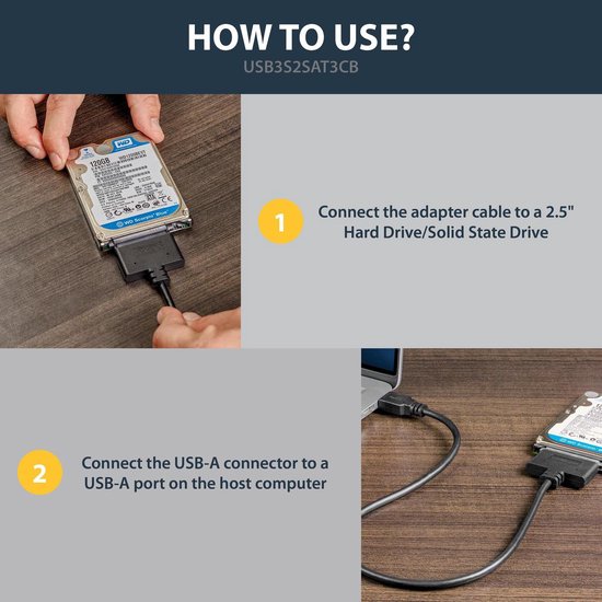 USB 3.0 naar 2,5 inch SATA III - Harde schijf adapterkabel - Met UASP SATA naar USB 3.0 converter voor SSD / HDD - Startech