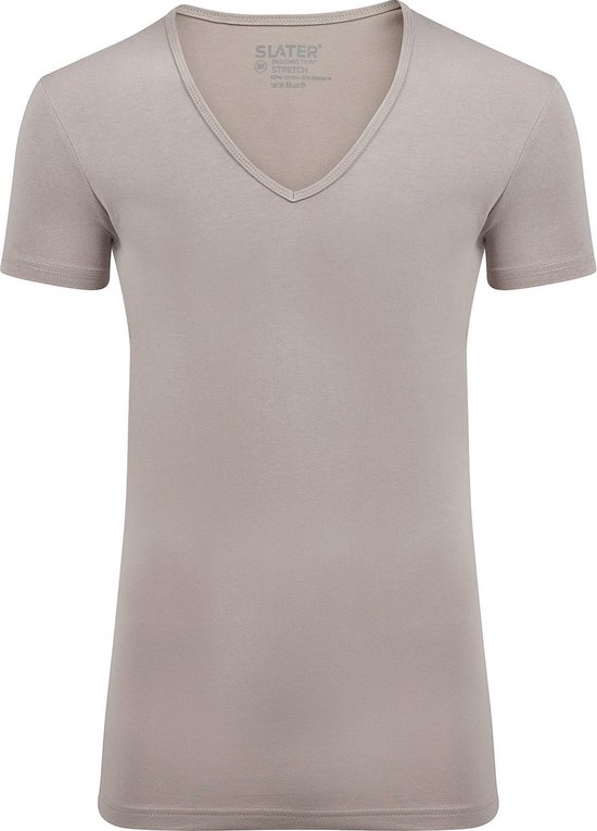 Slater 6740 - Stretch 2-pack T-shirt diepe V-hals korte mouw invisible khaki M 95% organisch katoen 5% elastan
