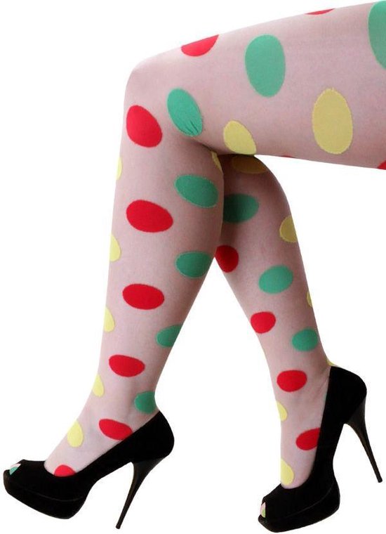 Panty huidskleur met bolletjes rood/geel/groen