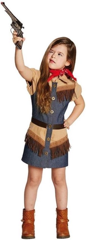 Rubie's Kostuum Cowgirl Blauw/bruin Meisjes Maat 140