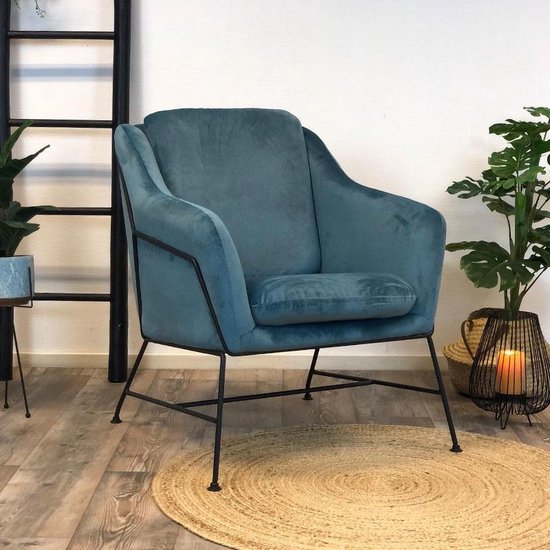 Kleine velvet fauteuil Stella blauw | bol.com