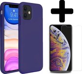 Hoes voor iPhone 11 Hoesje Siliconen Case Cover Donker Blauw Met Screenprotector