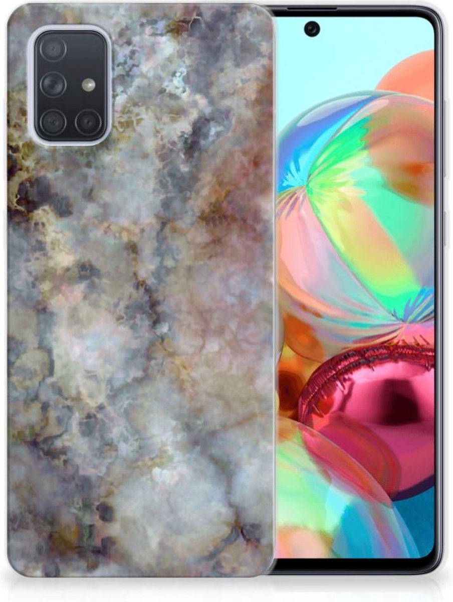 Samsung Galaxy A71 TPU Siliconen Hoesje Marmer Grijs