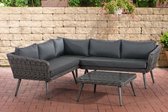 Clp Skara - Hoek loungeset - 5mm rond Polyrattan - grijs gemêleerd - antraciet 40 cm (donkergrijs)