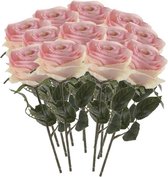 12 x Licht roze roos Simone steelbloem 45 cm - Kunstbloemen
