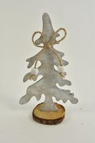 Kerstdecoraties - Houten kerstboom hanger grijs op voet naturel 15x9x5cm