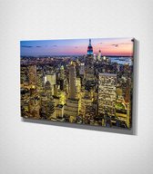 New York City At Night Canvas - 100 x 70 cm - Steden - Schilderij - Canvas - Slaapkamer - Wanddecoratie  - Slaapkamer - Foto op canvas